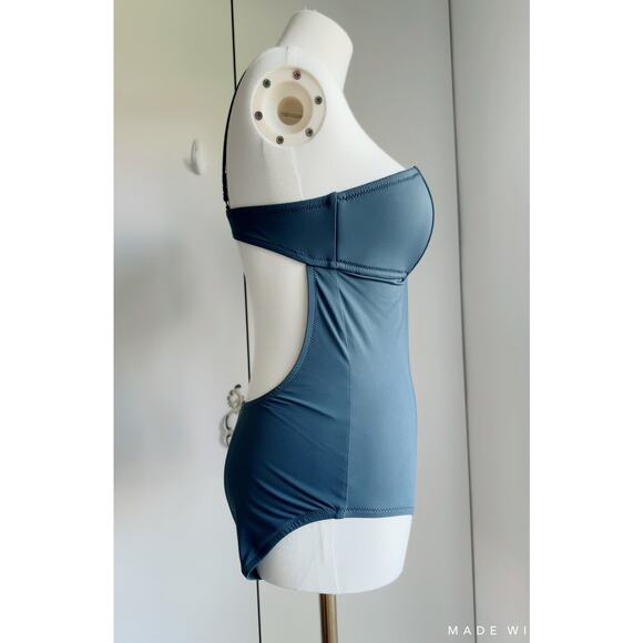 Madewell One Piece Suit Size 2 Dark GreyGreen  Padded Bustier Key hole Modest - Picture 2 of 6